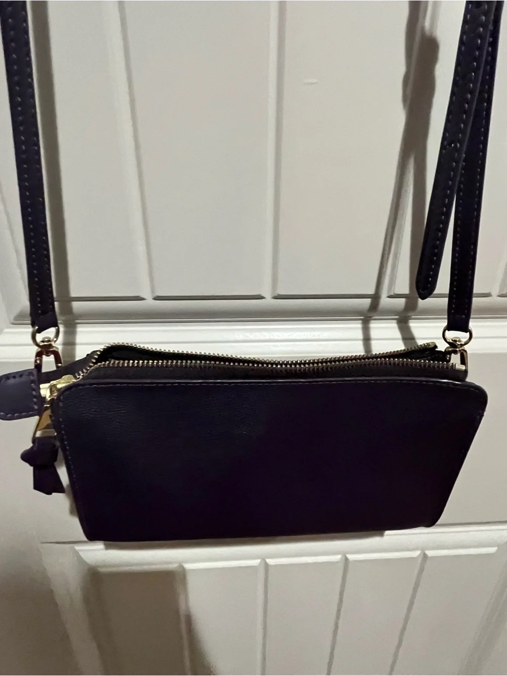Tory Burch Purple Leather Double-Zip Crossbody with Gold Logo